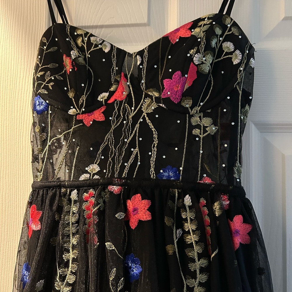 Floral Embroidered Black Dress